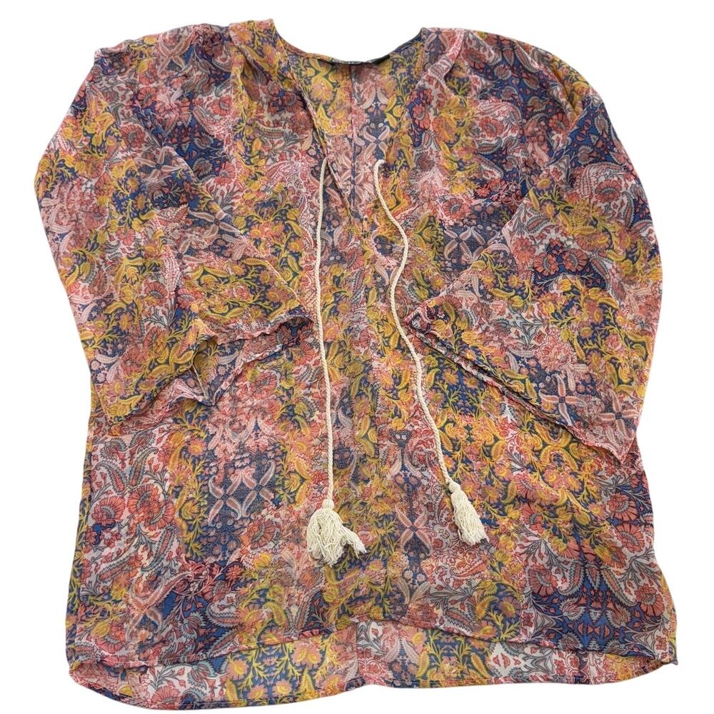 Single Los Angeles Blouse Women XS Multicolor Paisley Boho‎ Tassel Chiffon
